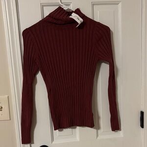 Ribbed Burgundy Turtleneck Sweater